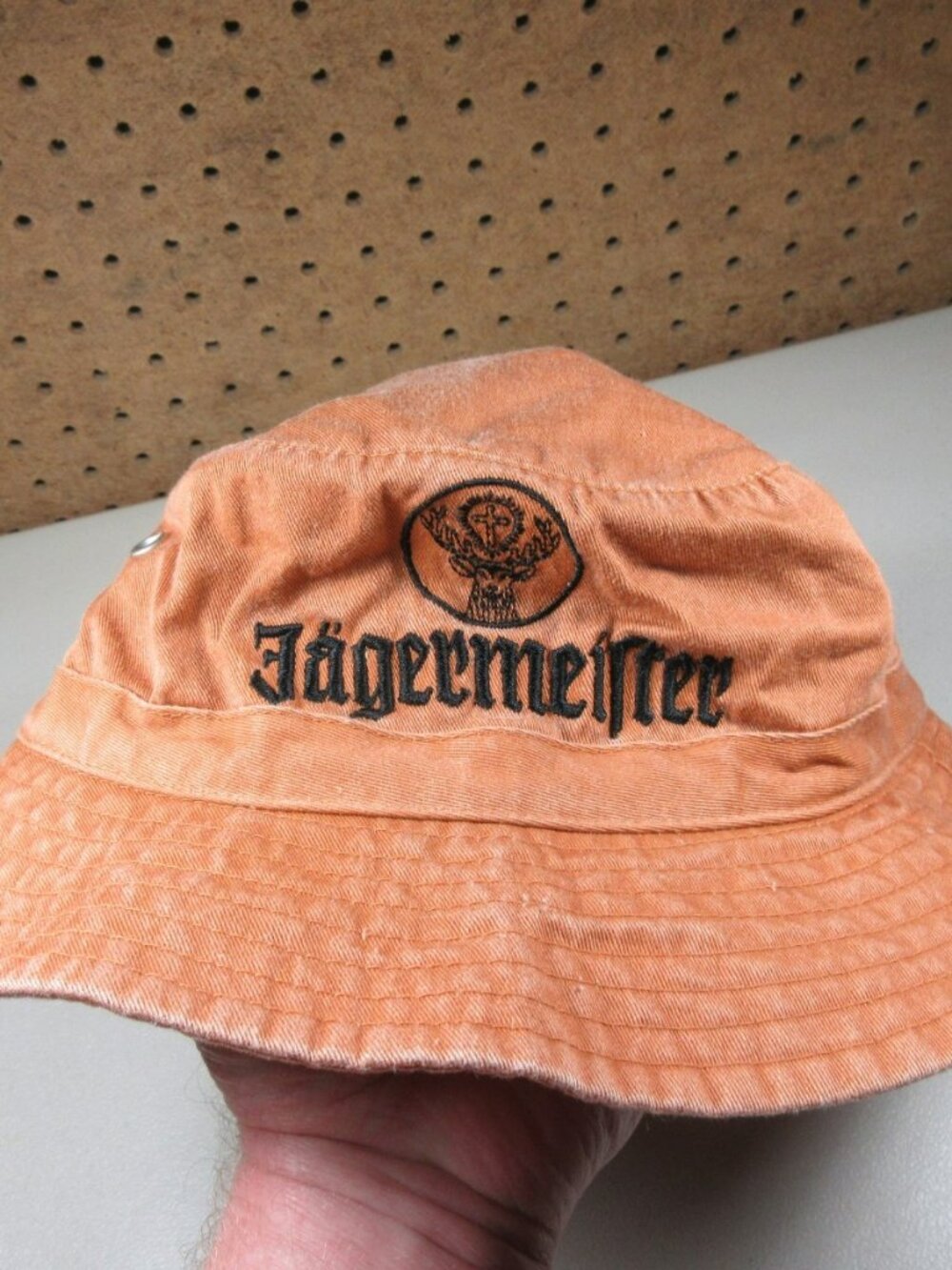 Jagermeister mens solid rust distressed Jager bucket hat M